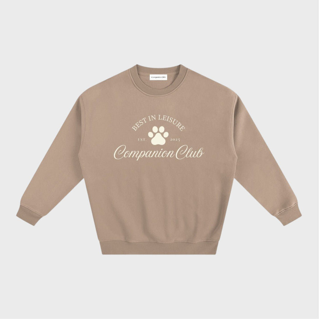 Best In Leisure Heritage Crewneck in gray apricot heavyweight fleece by Companion Club