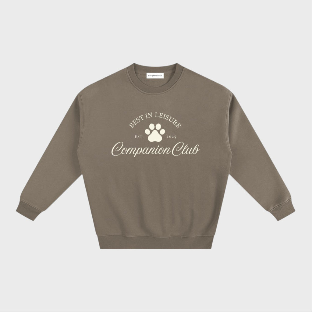 Best In Leisure Heritage Crewneck in gray coffee heavyweight fleece by Companion Club