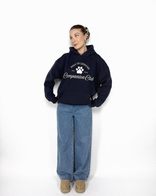 Best In Leisure Heritage Hoodie in navy blue heavyweight fleece by Companion Club