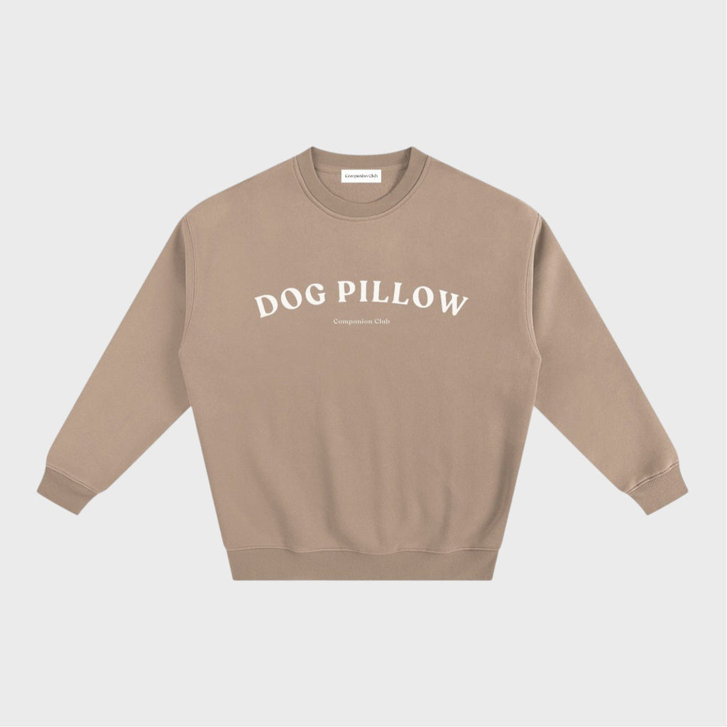 Dog Pillow Crewneck in gray apricot heavyweight fleece by Companion Club