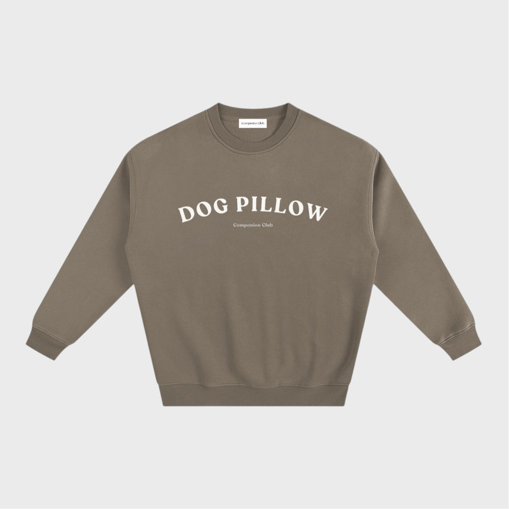 Dog Pillow Crewneck in gray coffee heavyweight fleece by Companion Club