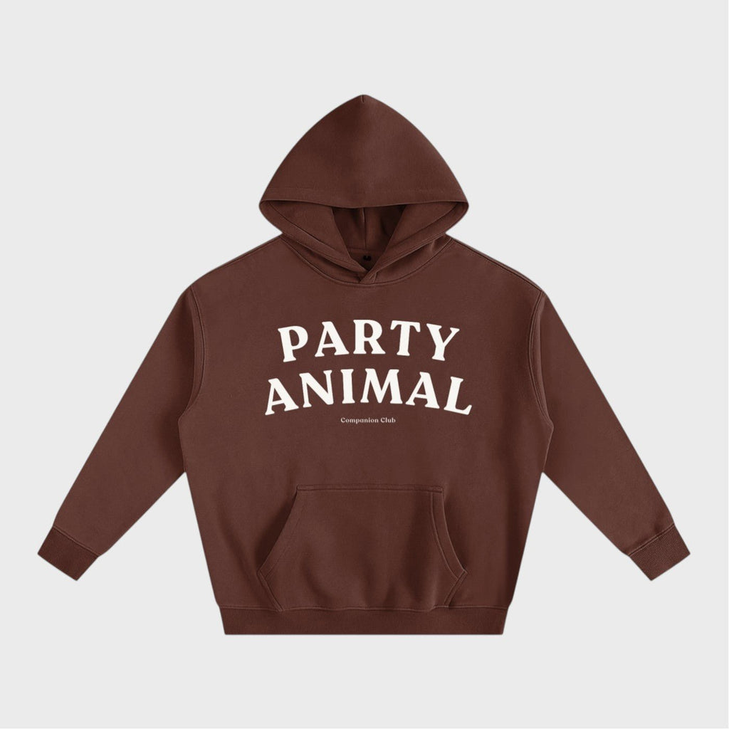 Party Animal Hoodie in coffee heavyweight fleece by Companion Club