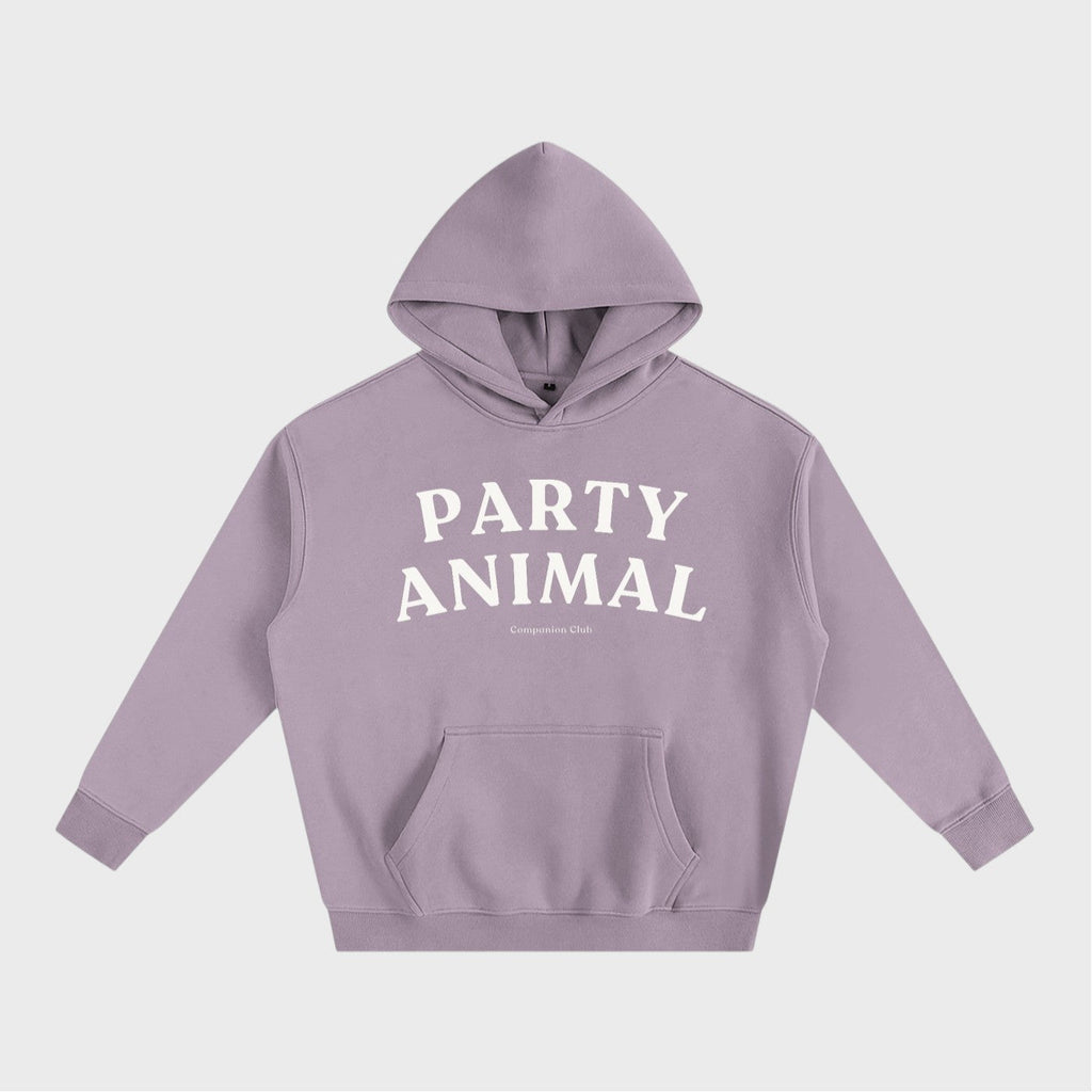 Party Animal Hoodie in dark purple heavyweight fleece by Companion Club
